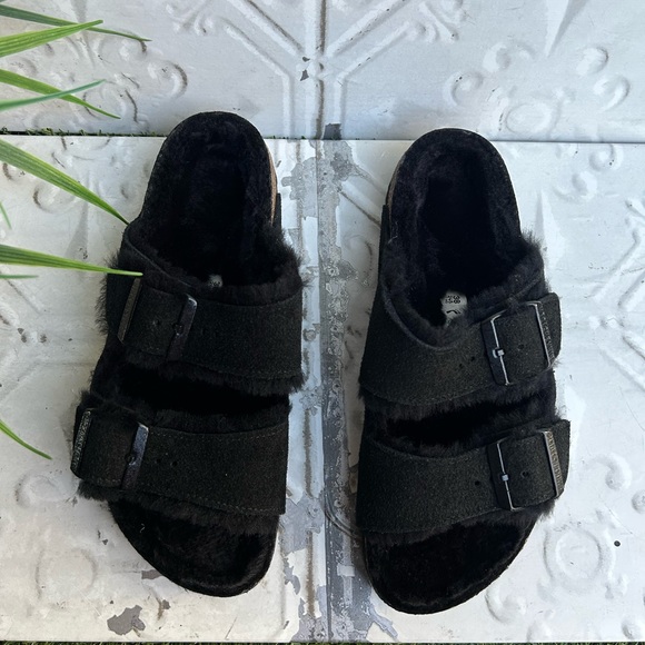 - BIRKENSTOCK Arizona shearling fur black EU 36 US 6 - - Picture 5 of 16